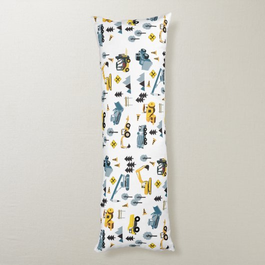 Blue Construction Trucks & Site Theme Pattern Lichaamskussen (Achterkant (Verticaal))