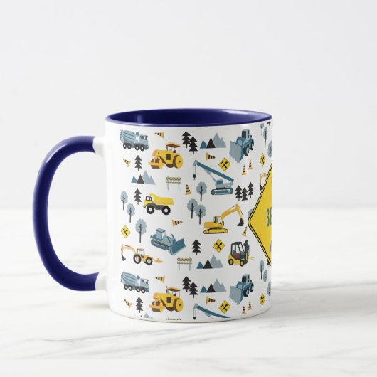 Blue Construction Trucks & Site Theme Pattern Mok (Links)