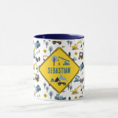 Blue Construction Trucks & Site Theme Pattern Mok (Midden)