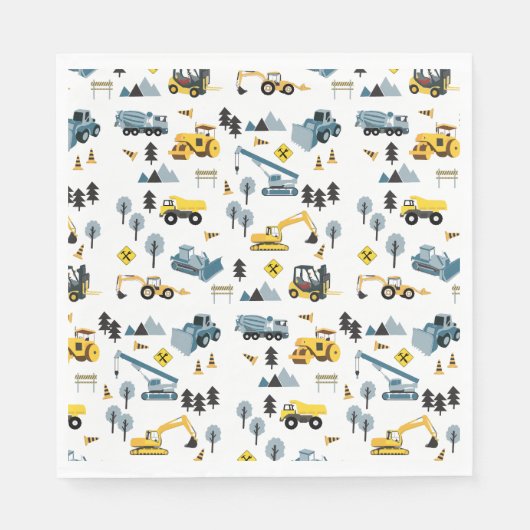 Blue Construction Trucks & Site Theme Pattern Servet (Voorkant)