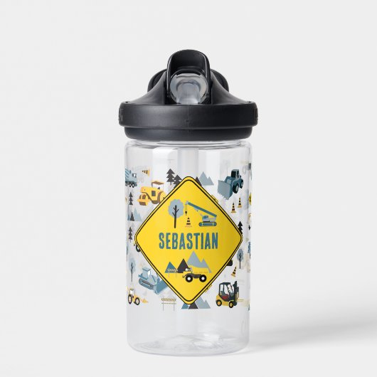 Blue Construction Trucks & Site Theme Pattern Waterfles (Voorkant)