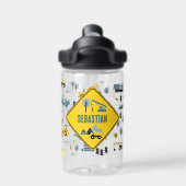 Blue Construction Trucks & Site Theme Pattern Waterfles (Achterkant)