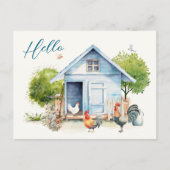 Blue Coop Chicken Farming Hello Carte postale (Devant)