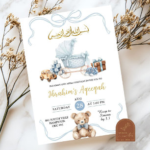 Blue Coquette Baby Carriage Arabisch Baby shower Kaart