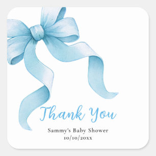 Blue Coquette Bow Baby shower Bedankt Vierkante Sticker