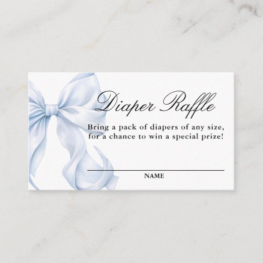 Blue Coquette Bow Baby Shower, Diaper Raffle Card Informatiekaartje (Voorkant)