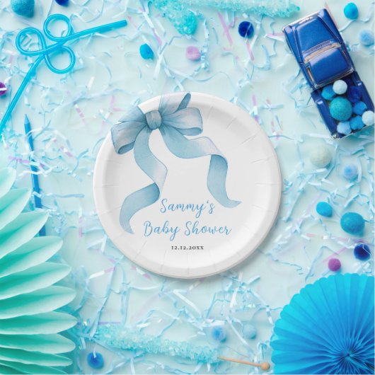 Blue Coquette Bow Baby shower Papieren Bordje (Feest)