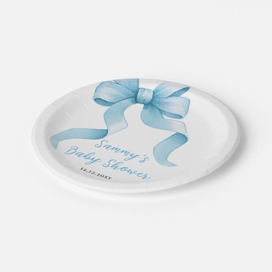 Blue Coquette Bow Baby shower Papieren Bordje (Gekanteld)