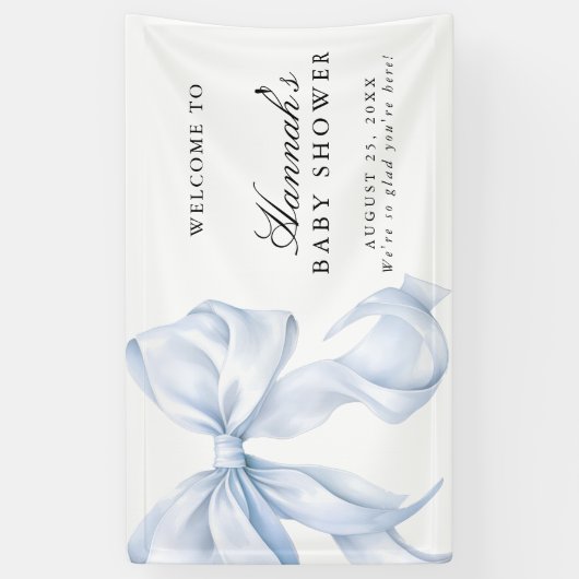 Blue Coquette Bow Boy Baby Shower Welcome Sign Spandoek (Verticaal)