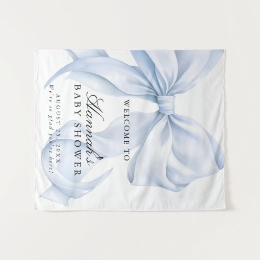 Blue Coquette Bow Boy Baby Shower Welcome Sign Wandkleed (Voorkant (horizontaal))