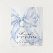 Blue Coquette Bow Boy Baby Shower Welcome Sign Wandkleed (Voorkant)