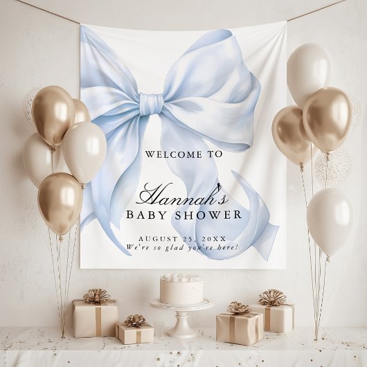 Blue Coquette Bow Boy Baby Shower Welcome Sign Wandkleed