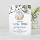 Blue Coquette Bow Coastal Christmas  Kaart (Staand voorkant)