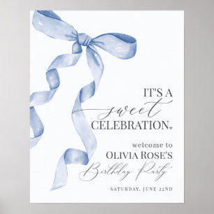 Blue Coquette Bow Girl Birthday Party Affiche de b