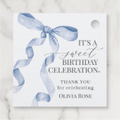 Blue Coquette Bow Girl Verjaardagsfeestje Bedankjes Labels (Achterkant)