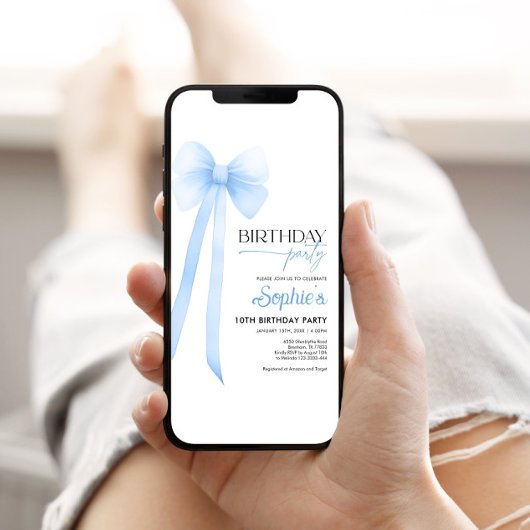 Blue Coquette Bow Invitation Anniversaire