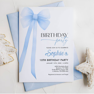 Blue Coquette Bow Invitation Anniversaire