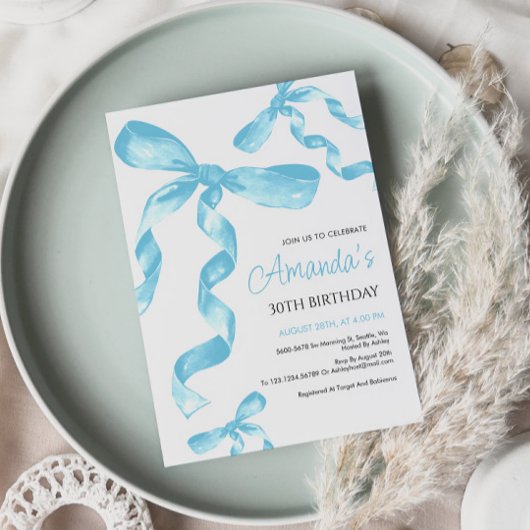 Blue Coquette Bow Invitation Anniversaire