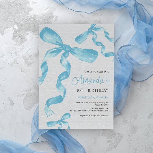 Blue Coquette Bow Invitation Anniversaire