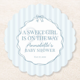 Blue Coquette Bow Pastel Baby shower Kartonnen Onderzetters