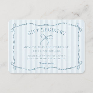 Blue Coquette Bow Pastel Baby shower Registry Informatiekaartje