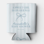 Blue Coquette Bow Pastel Gestreept Baby shower Fav Blikjeskoeler (Voorkant)