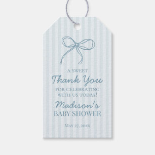 Blue Coquette Bow Pastel Gestreept Baby shower Fav Cadeaulabel