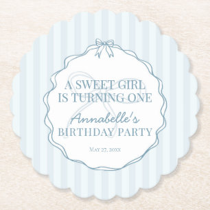 Blue Coquette Bow Pastel Verjaardagsfeest Kartonnen Onderzetters