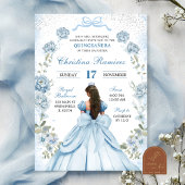 Blue Coquette Bow Princess Quinceanera Kaart