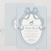 Blue Coquette Bow Rocking Horse Birthday Kaart (Voorkant / Achterkant)