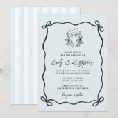 Blue  Coquette Bow Wedding Kaart (Voorkant / Achterkant)