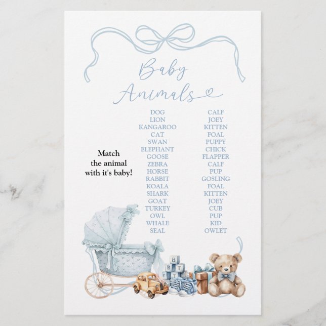 Blue Coquette Carriage Baby Animals Game Sign (Voorkant)