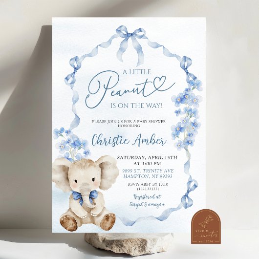 Blue Coquette Elephant Little Peanut Baby shower Kaart