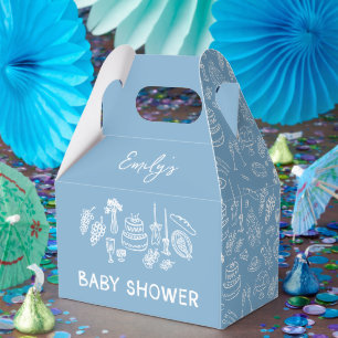 Blue coquette modern handgetekende baby shower bedankdoosjes