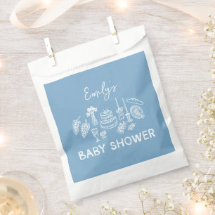 Blue coquette modern handgetekende baby shower bedankzakje