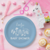 Blue coquette modern handgetekende baby shower papieren bordje (Feest)