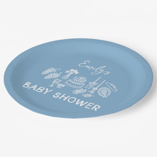 Blue coquette modern handgetekende baby shower papieren bordje (Gekanteld)