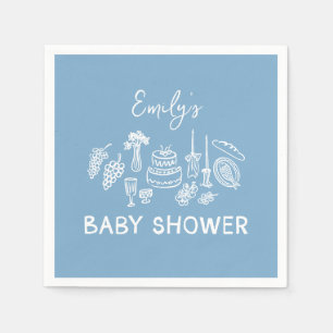 Blue coquette modern handgetekende baby shower servet
