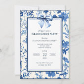 Blue Coquette Toile Bow Graduation Invitation (Devant)