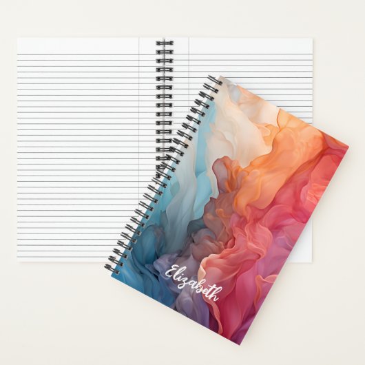 Blue Coral Alcohol Ink Swirl Persoonlijke naam Notitieboek (Binnen)