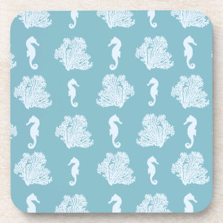 Blue Coral and Seahorses Coastal Beach Bier Onderzetter