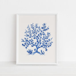 Blue Coral Branch – Coastal Blue op Beige Poster