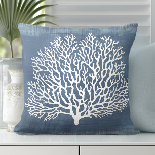 Blue Coral Decorative Pillow   kuststijl Kussen