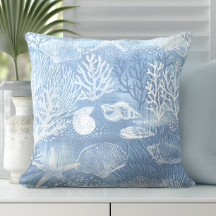 Blue Coral Decorative Pillow   kuststijl Kussen