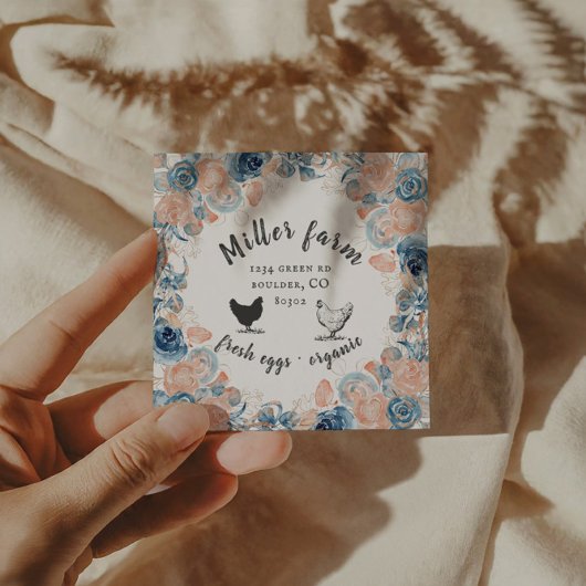Blue Coral Floral Chicken Eggs Visitekaartje