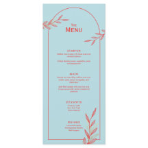 Blue Coral Gold Leaf Mariage Événement Menu plat C