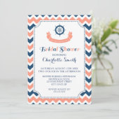 Blue Coral Nautical Bridal Shower Invitation Kaart (Staand voorkant)