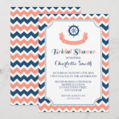Blue Coral Nautical Bridal Shower Invitation Kaart (Voorkant / Achterkant)