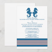 Blue Coral Nautical Seahorse Wedite Kaart (Voorkant / Achterkant)