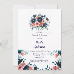 Blue & Coral Paint Boeket Brunch en Bubbly Kaart
